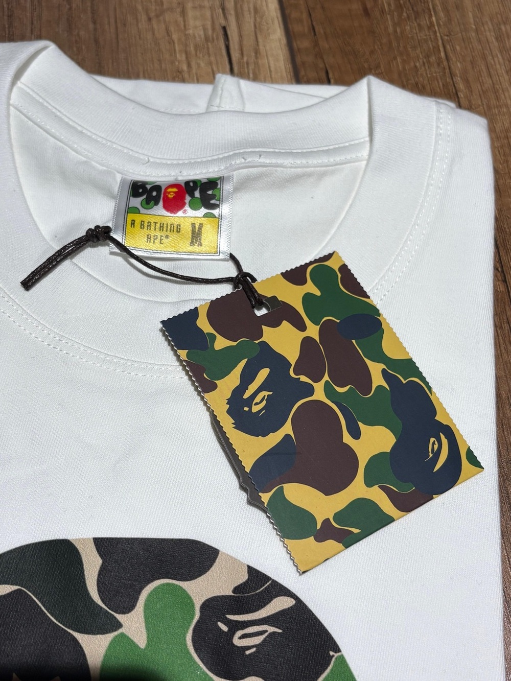 A Bathing Ape BAPE White T Shirt Green Camo Ape Logo Short Sleeve Mens Size XXXL - Picture 8 of 11